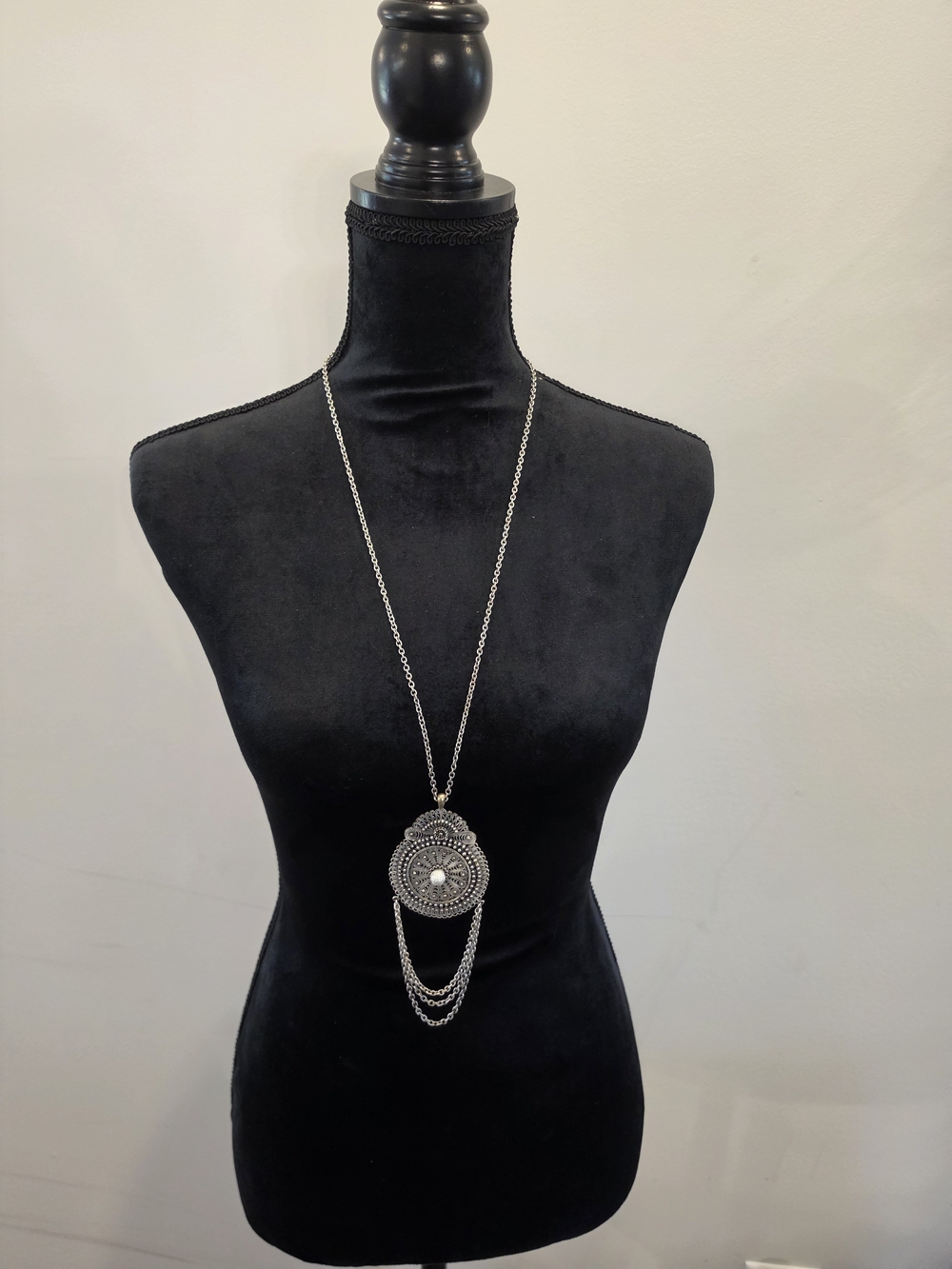Long Silver Statement Pendant Necklace - Women Jewelry